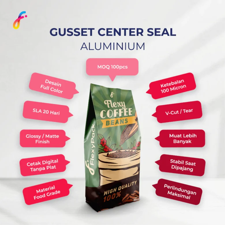 Cetak Gusset Center Seal Aluminium Super 100 Matte/Doff - 29 x 11 x 6 cm