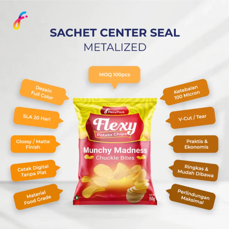 Cetak Sachet Center Seal Metallize 100 Glossy - 23 x 17 cm